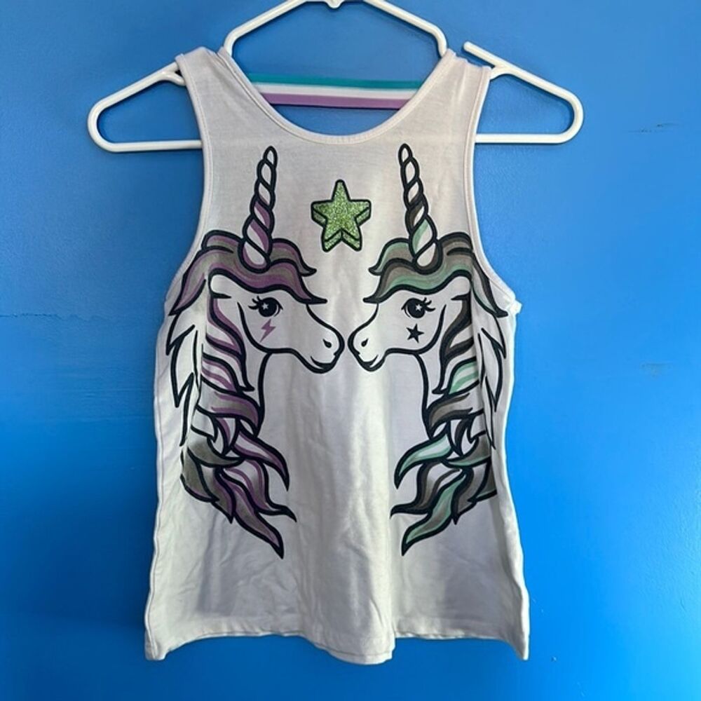 Wonder nation Girl's White Unicorn Tank Top Size Large 10/12